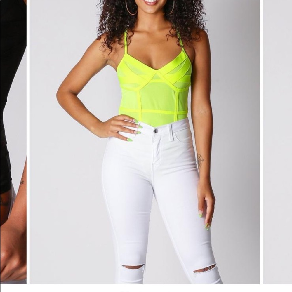 PINK Bandage bodysuit featuring mesh panel